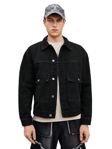 kotty men's solid regular length full sleeve denim jacket