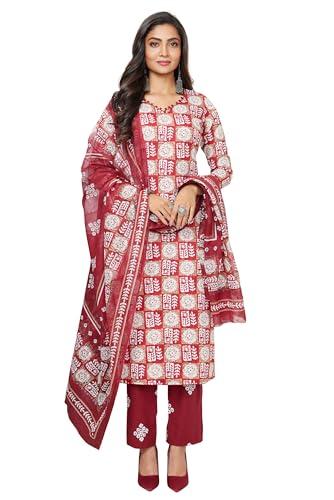 miraan unstitched printed cotton salwar suit material for women (band2917, maroon, free size)