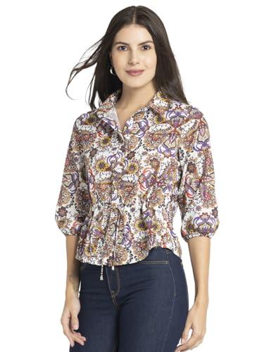 shaye shirt collar white floral print three-quarter sleeves casual tops for women