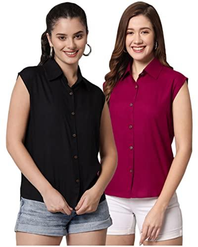 funday fashion women regular fit solid casual sleevesless shirt (pack of 2) (x-large, black & wine)