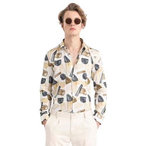 snitch cream cotton abstract shirt