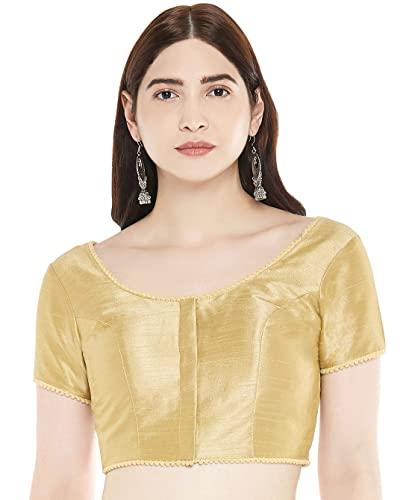 studio shringaar women's readymade polyester padded saree blouse with short sleeves.(gold, 42)