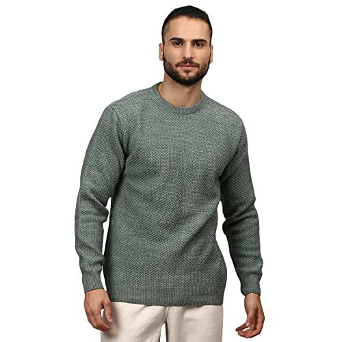 campus sutra men's sage green textured knit pullover sweater for casual wear | crew neck | long sleeve | pull on closure | cotton sweater crafted with comfort fit for everyday wear