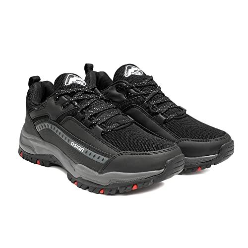 asian everest-01 sports trekking & hiking,walking shoes with rubber outsole & memory foam insole lace-up shoes for men & boy's black