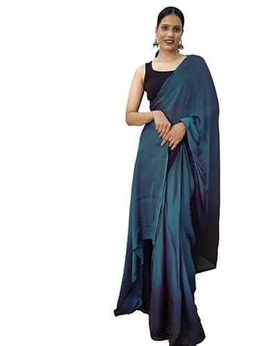 satrani women's chiffon ready to wear saree with unstitched blouse piece(3029s193n_blue)