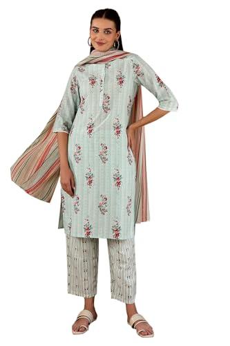 w for woman women's cotton kurta pant with dupatta set (23fews19770-122410_turqouise green