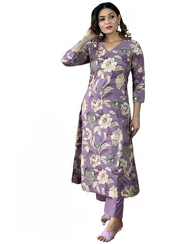 anni designer women's rayon straight printed kurta with pant set (dhun-purple-nw_l_purple_large)