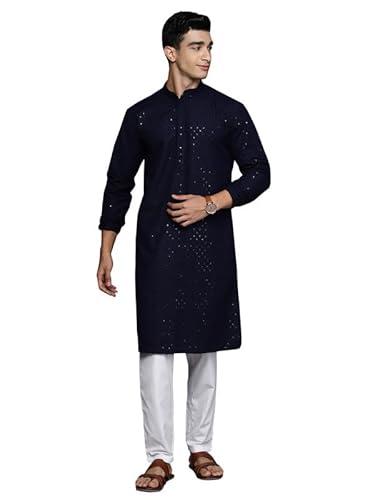 indo era men's navy blue floral cotton embroidered straight kurta (mkt3nb1283_medium)