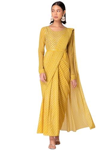 indya women's georgette saree (itn05324_yellow)