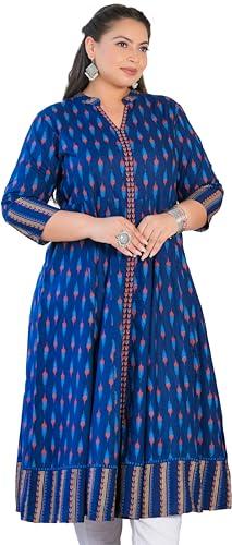 yash gallery women's plus size rayon ikat printed anarkali kurta (1592plykblue, blue, 3xl)