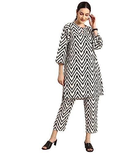 rytras women's printed straight kurta and pant set(white,xxl)