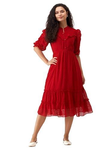 aask polyester knee-length dress for women red large