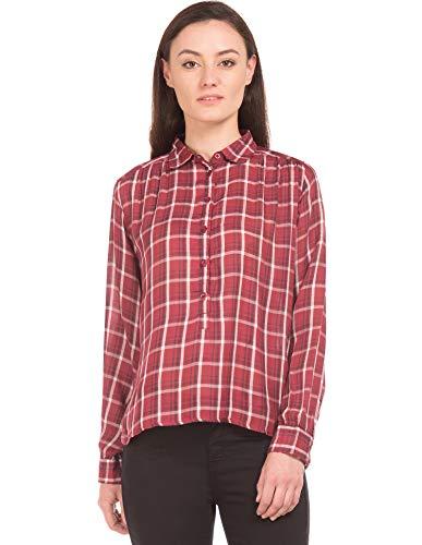 flying machine women's button down shirt (fwsh1037xs_rio red)