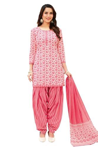 miraan unstitched printed cotton salwar suit material for women (san2217, pink, free size)