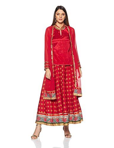 w for woman women's synthetic straight kurta (17ausp30010-12262_red dhaliya_10_red_m)