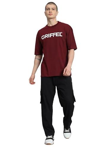 griffel men logo maroon t-shirt and trackpant set (l)