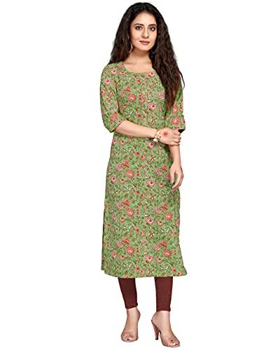 rajnandini women's green coloured pure cambric cotton jaipuri printed kurti (xxl - size)