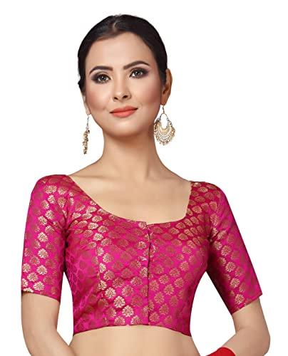 studio shringaar women's readymade brocade short sleeves saree blouse (pink,36)