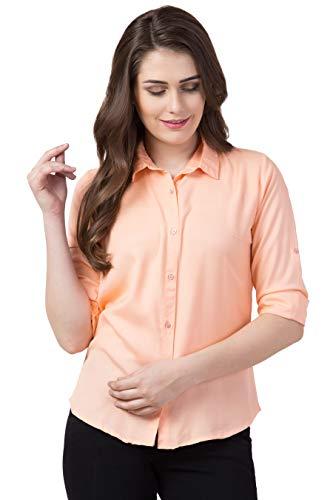 funday fashion solid full sleeve rayon women's all purpose shirt (large, peach)