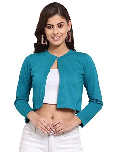 style quotient women teal cotton crop open-front shrug (aw21sqhemlata10_tl-l)