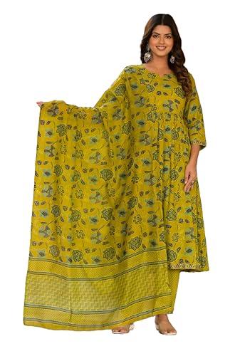 klosia women printed a-line kurta and pant set with dupatta | mustard kurta set | kurta set for women | kurta set with dupatta for women | suit set | ethnic set | printed kurta set | (x-large)