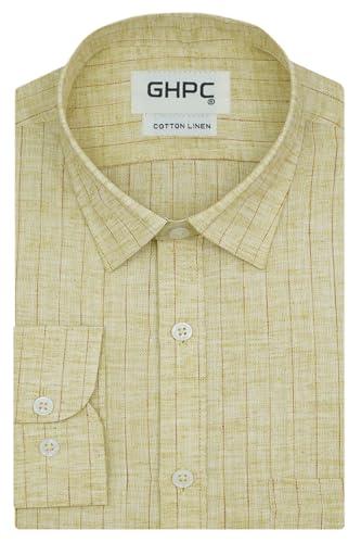 ghpc cotton linen chalk striped full sleeves regular fit formal shirt for men (yellow, fsf408510_44)