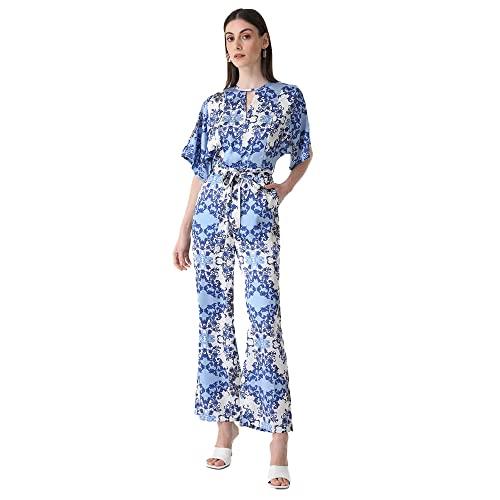 kazo solid satin regular fit womens jumpsuit (blue mix dark, xl)