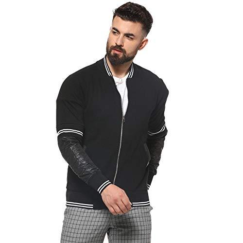 campus sutra crew neck with leather patch on sleeve cuff jacket for men(azwi19_jkvar1s_m_pln_bl_az_m)