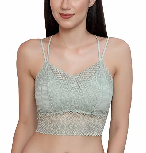 glamoras women's lace spandex padded wire free adjustable straps lace floral pattern everyday bra | smooth lace full coverage bralette bandeau bra crop tube top, free size green