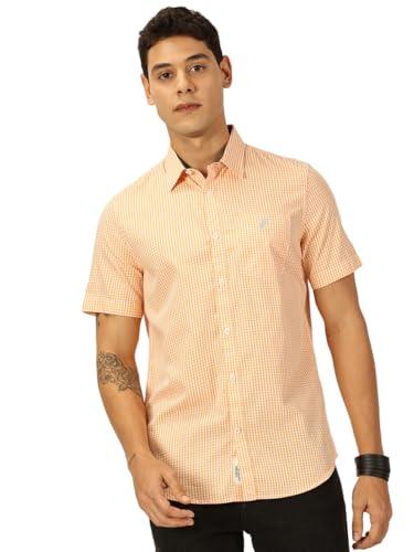 thomas scott men 100% cotton short sleeves slim fit checked casual shirt(ccsh039_orange_xl)