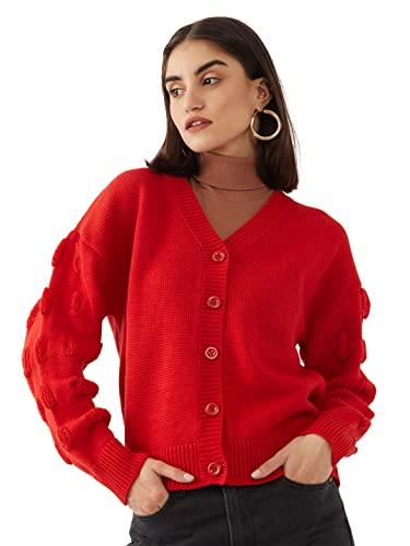 zink london red solid women's cardigan