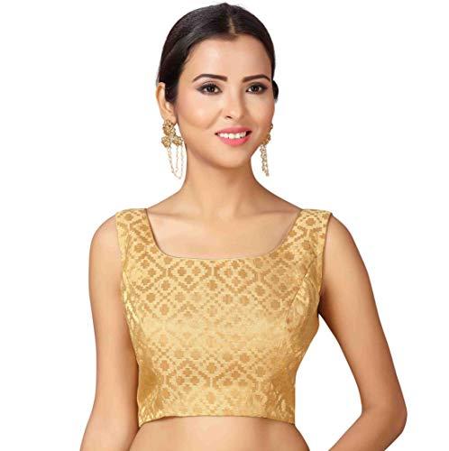 studio shringaar women's readymade brocade sleeveless saree blouse (gold, 40)