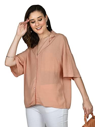 zink london women's peach solid shirt shirt