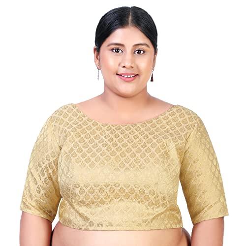 studio shringaar women's plus size pastel brocade saree blouse (gold,50)