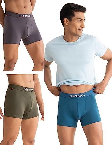 damensch men's deo-cotton deodorizing trunks- pack of 3- mystic teal,mineral grey,deep olive- xx-large