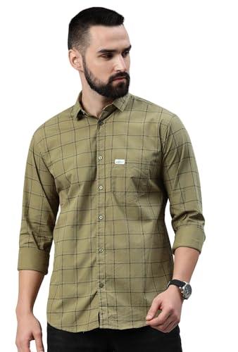 majestic man men comfort slim fit opaque checked pure cotton casual shirt (dusty oak, medium), grey