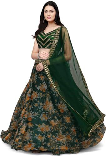 kedarfab women's organza printed lehenga choli with dupatta