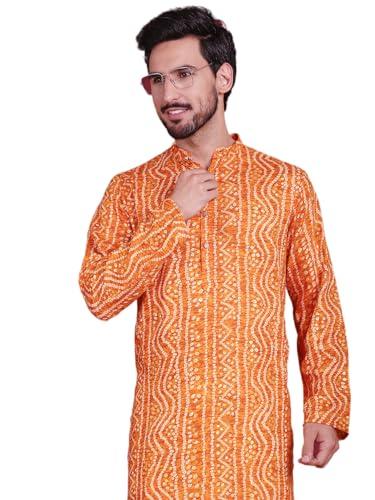 jompers men's bandhani printed kurtas (orange, xl)