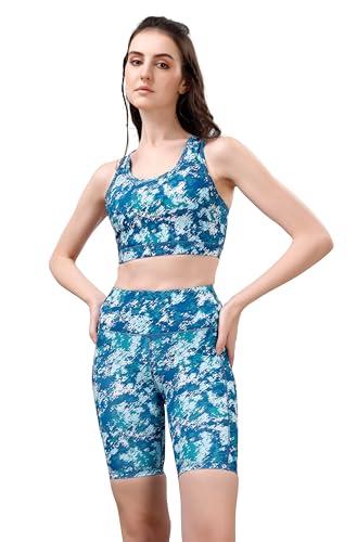 soie women's printed athleisure sports bra & high-waist knee-length sports shorts cord set (set at-3/at-8 p-4 s)