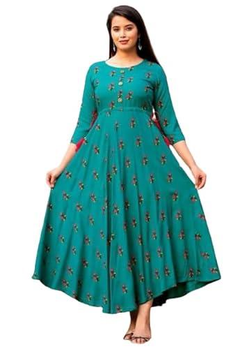 the comfort women rama green calf length 3/4 sleeves anarkali gown