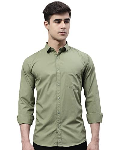 majestic man solid slim fit casual shirt for men (xx-large, mehendi green)