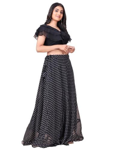 anushyma women's printed georgette skirt top set, black,st-set-001-black-m