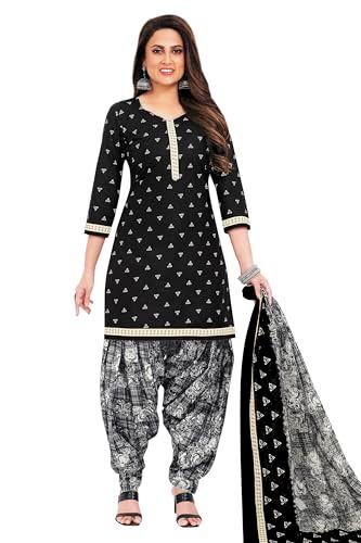 miraan unstitched printed cotton salwar suit material for women (san2206, black, free size)