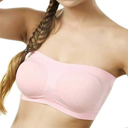 glamoras women women’s nylon spandex non padded non-wired stretchable seamless strapless tube bra sports & gym wear everyday use bandeau bra with removable pads free size pink