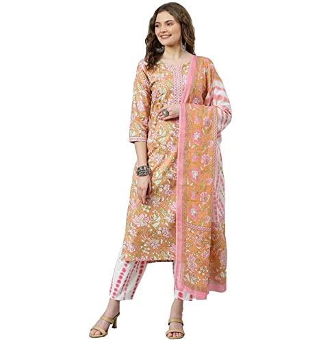 ratan women’s cotton readymade salwar suit set. printed straight kurti pant dupatta set latest (gul4143_s_rust orange)