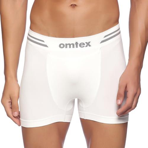 omtex men's athletic seamless short stretchable with cup pocket, ideal for workout and sports quick dry moisture wicking underwear white - x-small