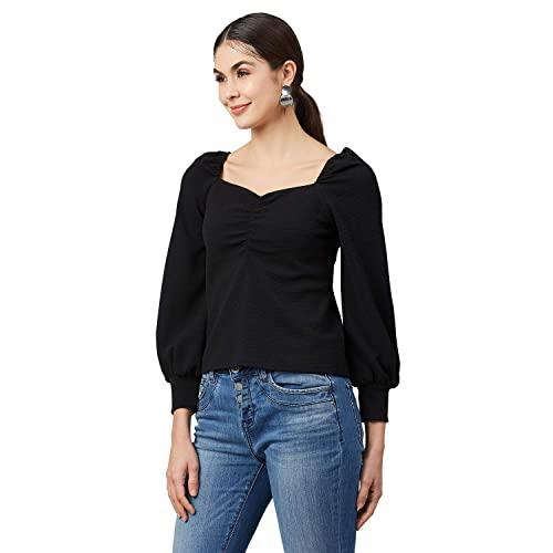 rare women's solid regular blouse (ep6055_black x-large)