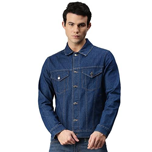 urbano fashion men's blue regular fit washed full sleeve denim jacket (jakt-denim-mblue-s-01)