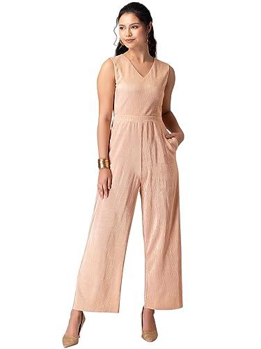 faballey light pink v-neck pleated jumpsuit