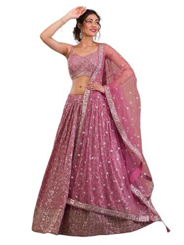 zeel clothing women's georgette semi-stitched lehenga choli pink wedding bridal free size